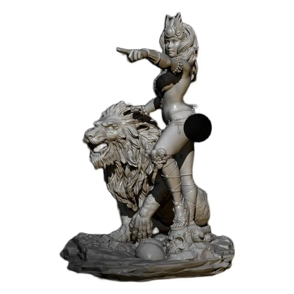 

75mm 1/24 Resin Soldier White Mold Model Kits Figure DIY Toy Self-assembled Mold TD-2564 Princess Lion Best Gift For Child Boy