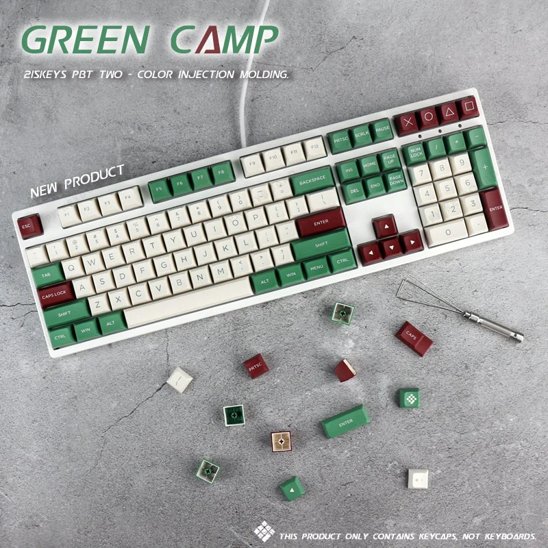 

PBT 215 Keycaps OSA Height Green Camp Key Cap for Keyboard Two Color Injection Molding ProcessBeautiful Appearance