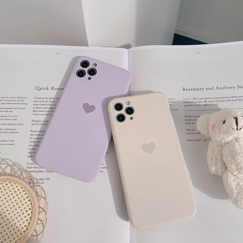 INS Korea heart phone case for iphone 11 Pro Max 7 8 plus cover purple soft silicone for iphone X XR XS MAX 12 13 PROMAX MINI