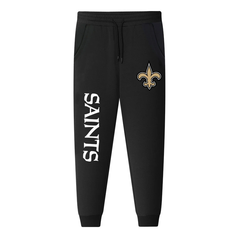 Saints Black Патриоты чемпионы плюс бархатные спортивные штаны Новая Англия Мужские Женские Теплые повседневные спортивные брюки для влюбленных размера плюс XS-5XL - Цвет: Saints Black