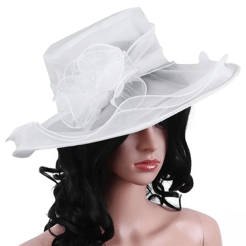 Белый свадебный головной убор для невесты женская шляпа из органзы с широкими