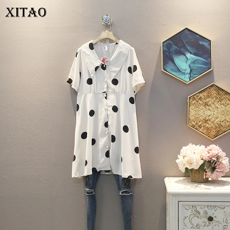 Платье XITAO Tide платье в горошек большого размера плиссированное с воротником