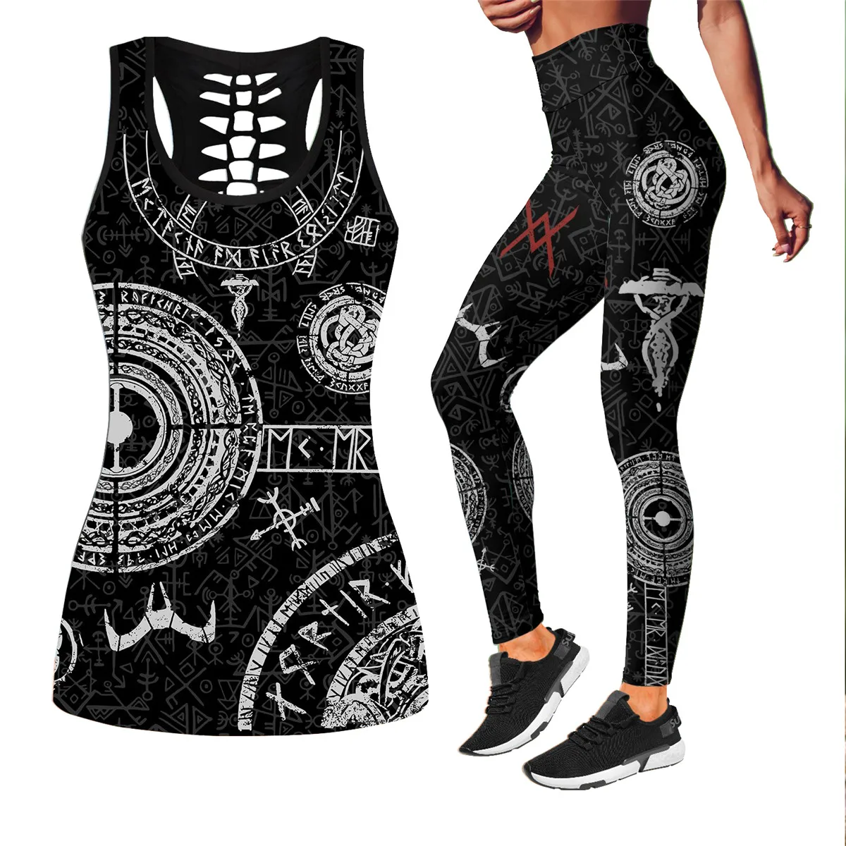 

Viking Shield Maiden Yoga Sets 3D Printed Hollow Tank top Sexy Yoga Retro Suit Fitness Soft Legging Dropshipping