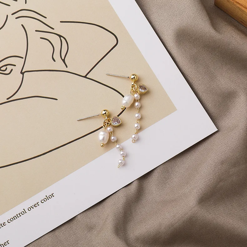 

2020 New Arrival Trendy Hand Made Simulated-pearl Irregular Pearl Tassel Dangle Earrings For Women Sweet Faahion Jewelry