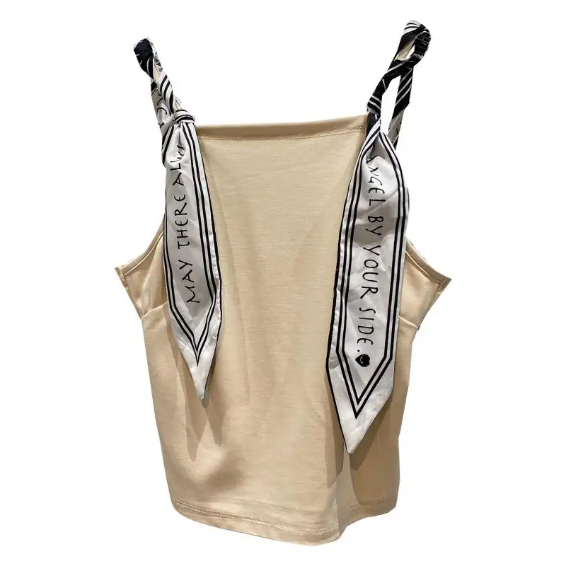 

2021 Summer Silk Scarf Strap Women White Corset Top Plus Size Bottoming Suspenders Vest Female Korean T Shirt Crop Tops