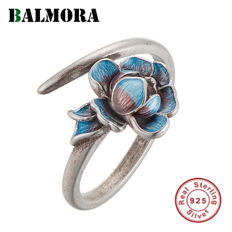 BALMORA 925 серебро Ретро Лотос открытые обручальные кольца для женщин вечерние