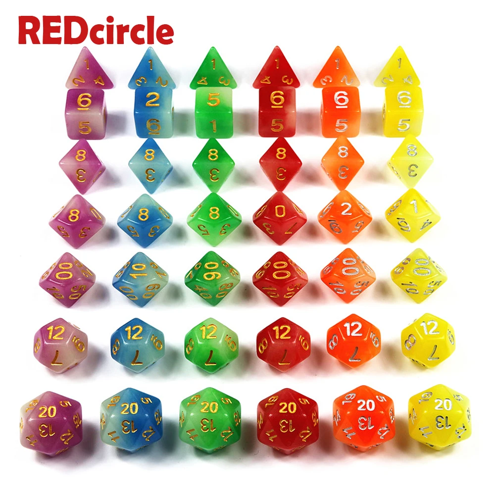 Two Mix Color Glow In The Dark Dice 7 Pc/set D4 D6 D8 D10 D10% D12 D20 for DnD RPG Portable Boardgame | Спорт и развлечения