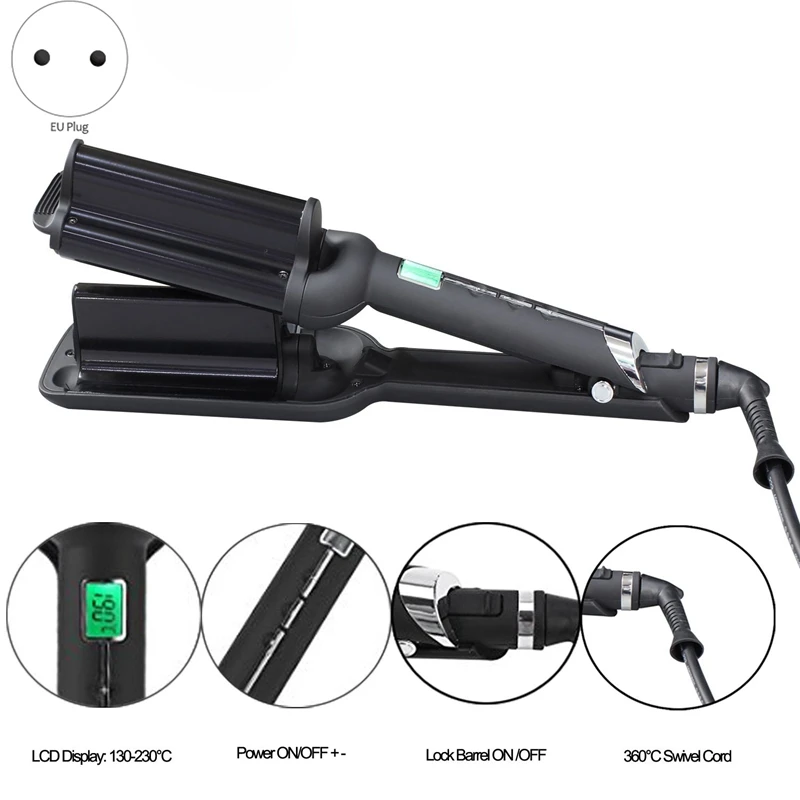 Professional Salon Hair Curles Iron Deep Wave Curling Irons Ceramic Triple Barrel Big Curlers with LCD Temperature | Красота и