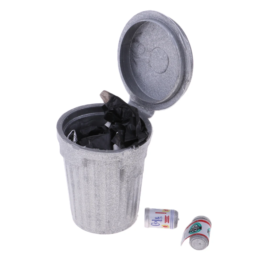 

Miniatures Furniture Trash Can For 1:12 Dollhouse Scenes Accessories Silver