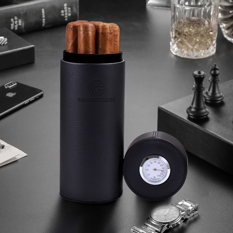 20 Count Black Cedar wood cigar tube leather Case large capacity Moisturizing Store Humidifier Portable High-end gifts | Дом и сад