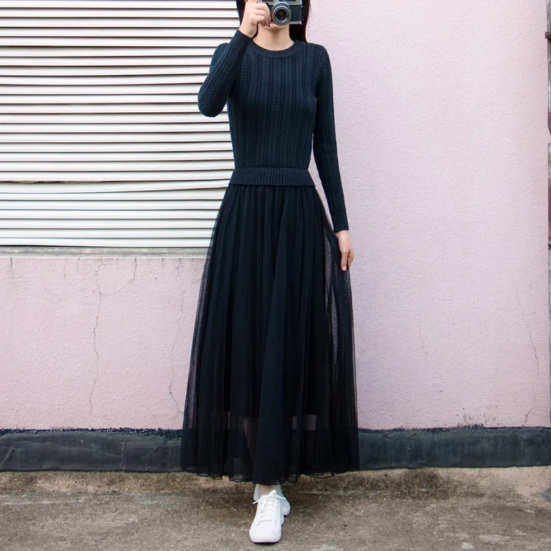 Элегантное платье-свитер женское осенне-зимнее платье вязаное с длинным рукавом