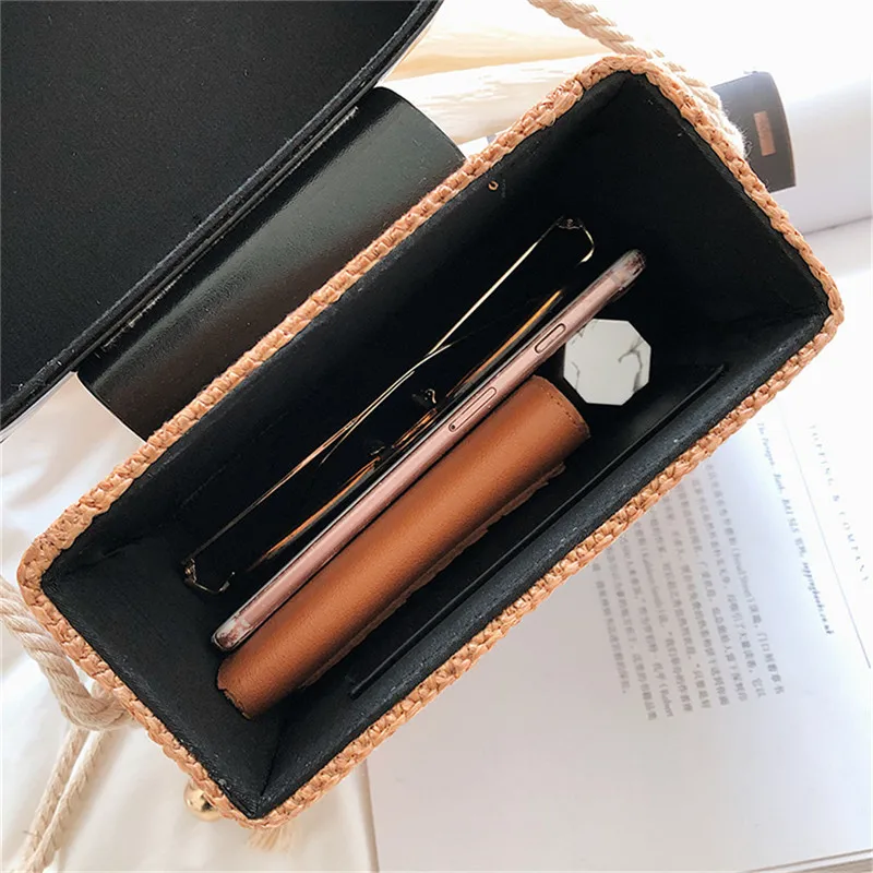 NoEnName-Null женская Соломенная плетеная квадратная сумка на плечо для девушек через