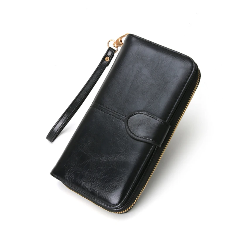 

2020 New Female Purses Big Capacity Hasp Zipper Purse Ladies Long Wristlet Clutch Coin Card Holders Women Oil Wax Leather Wallet