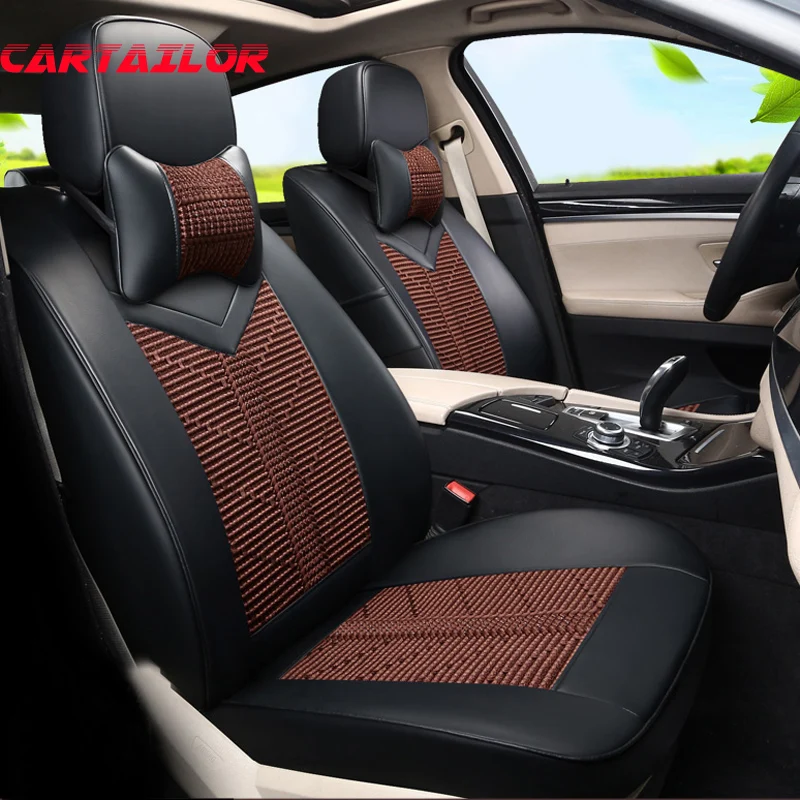 

CARTAILOR Cool PU Leather & Ice Silk Seat Cover Set fit for 2011 2015 Nissan Murano Car Seat Covers & Supports Black Cars Seats