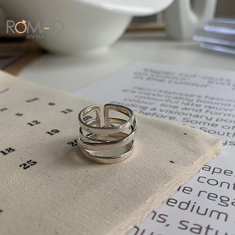 

ROMAD 2020 New Thick Simple Wave Light-Shaped Rings For Women Double-Layer Rings Trendy Jewelry Wholesale Anillos Mujer#