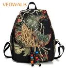 Veowalk павлиньи блестки вышитые женские холщовые рюкзаки, женские цветочные рюкзаки, маленькие школьные рюкзаки
