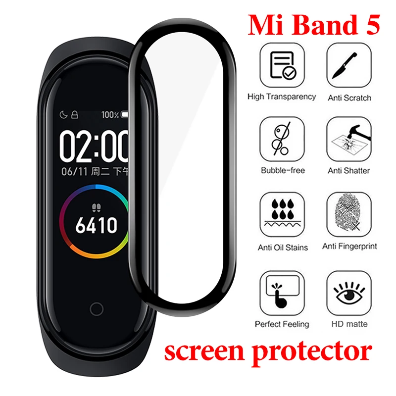 Защитное 3d стекло для Xiaomi mi band 5 полностью мягкое смарт часов Mi 5|Защитные стёкла и
