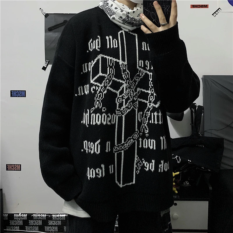 Gothic Cross Cool Unisex Pullover Sweater 2020 Woman Man Letter Punk Loose Winter Warm Knit Jumpers Harajuku Rock Hip-pop | Женская