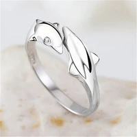 fashion double dolphin ring simple cute open adjustable lady ring