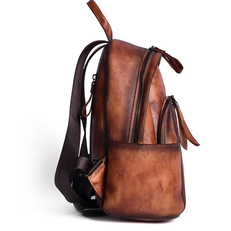 

High Quality Genuine Leather Women Backpack Brush Color Bag Retro Knapsack Real Cowhide School Book Rucksack Travel Daypack