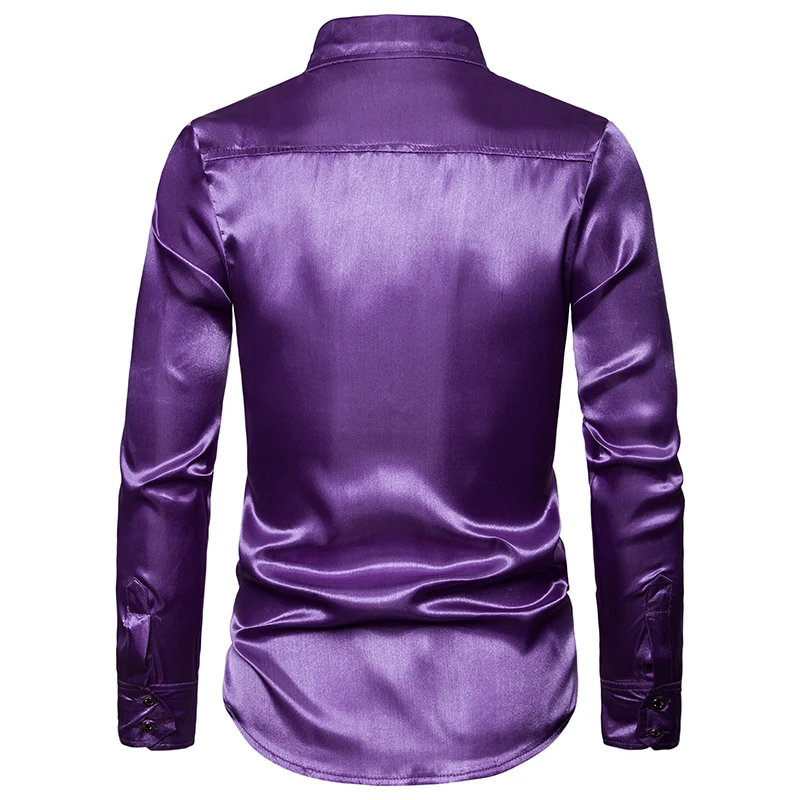 Популярная шелковая рубашка в британском стиле мужские облегающие блестящие