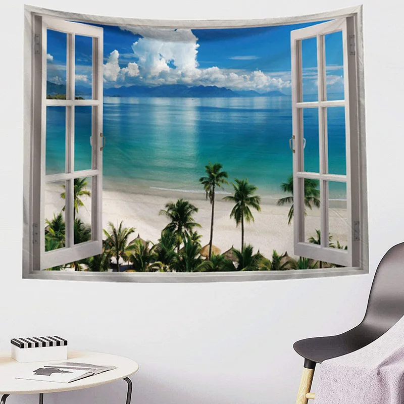 

Украшение для дома с изображением моря, гобелен, пляжное полотенце, ткань для окон, 150*130 см, фоновая ткань, украшение для стен, гобелен