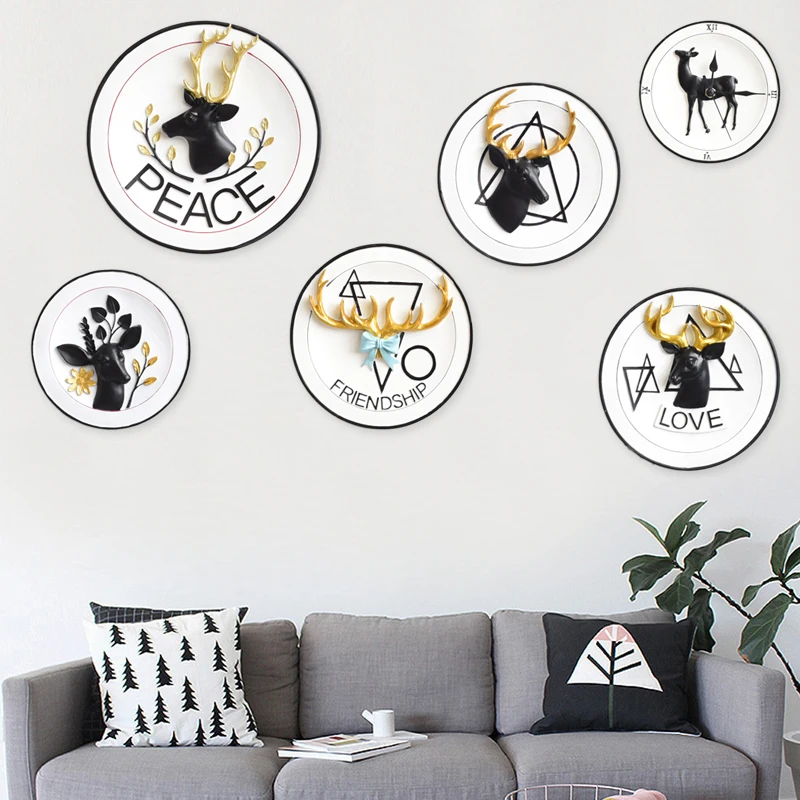 Креативные настенные подвесные тарелки с 3D рисунком лося часы оленем для