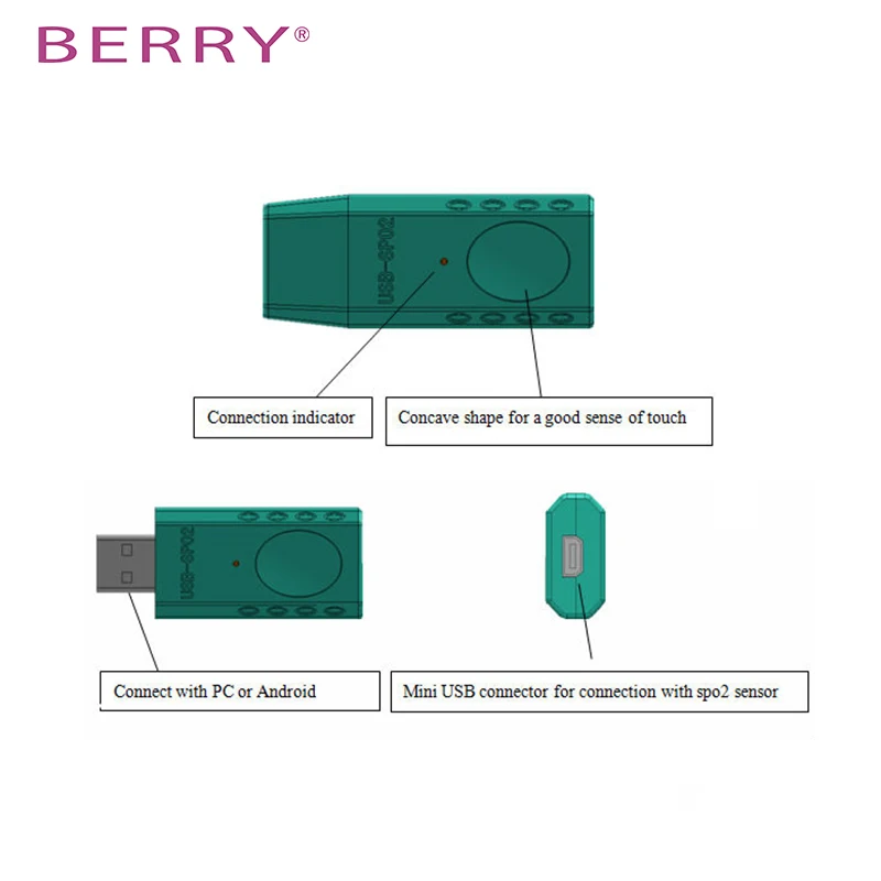 Супер быстрая! BERRY USB Пальчиковый Пульсоксиметр BM3000B с бесплатным приложением медицинское оборудование