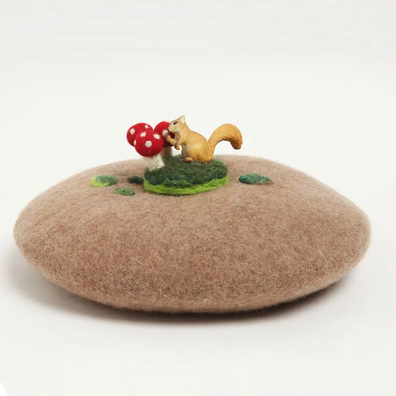 Мультяшная шерсть ручной работы женские береты с козырьком теплая шапка подарки