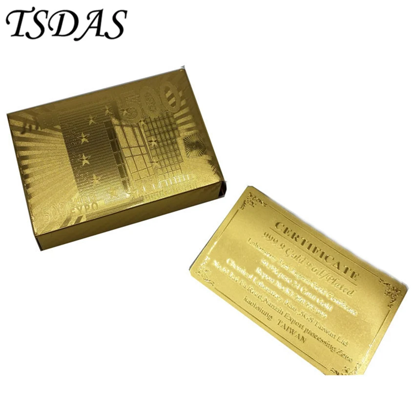 Бесплатная доставка 24K Gold Фольга игральных карт Евро 500 Стиль Пластик карты покер
