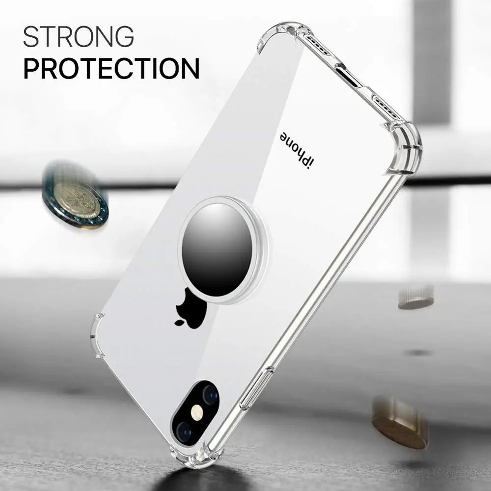 Прозрачный чехол подставка для телефона s iPhone XR XS Max 7 8 Plus X Мягкий защитный из ТПУ с