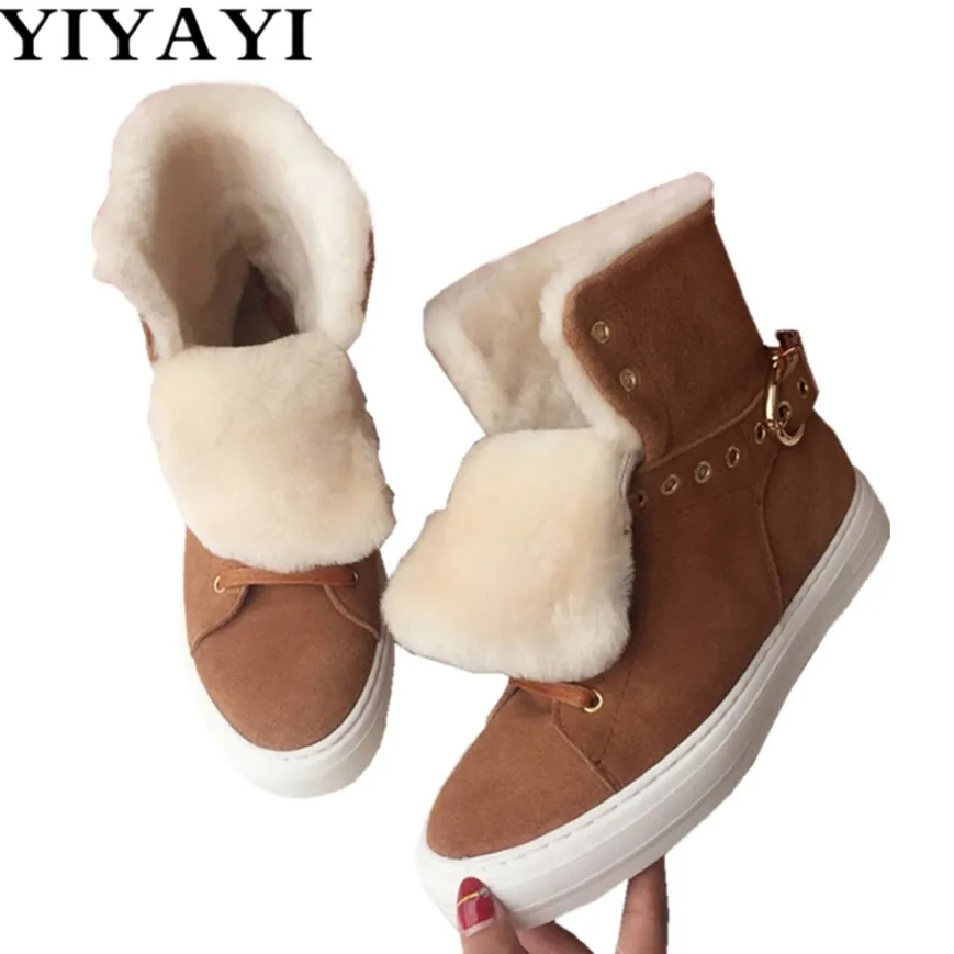 Теплые зимние ботинки на меху женская обувь плоской подошве женские из коровьей
