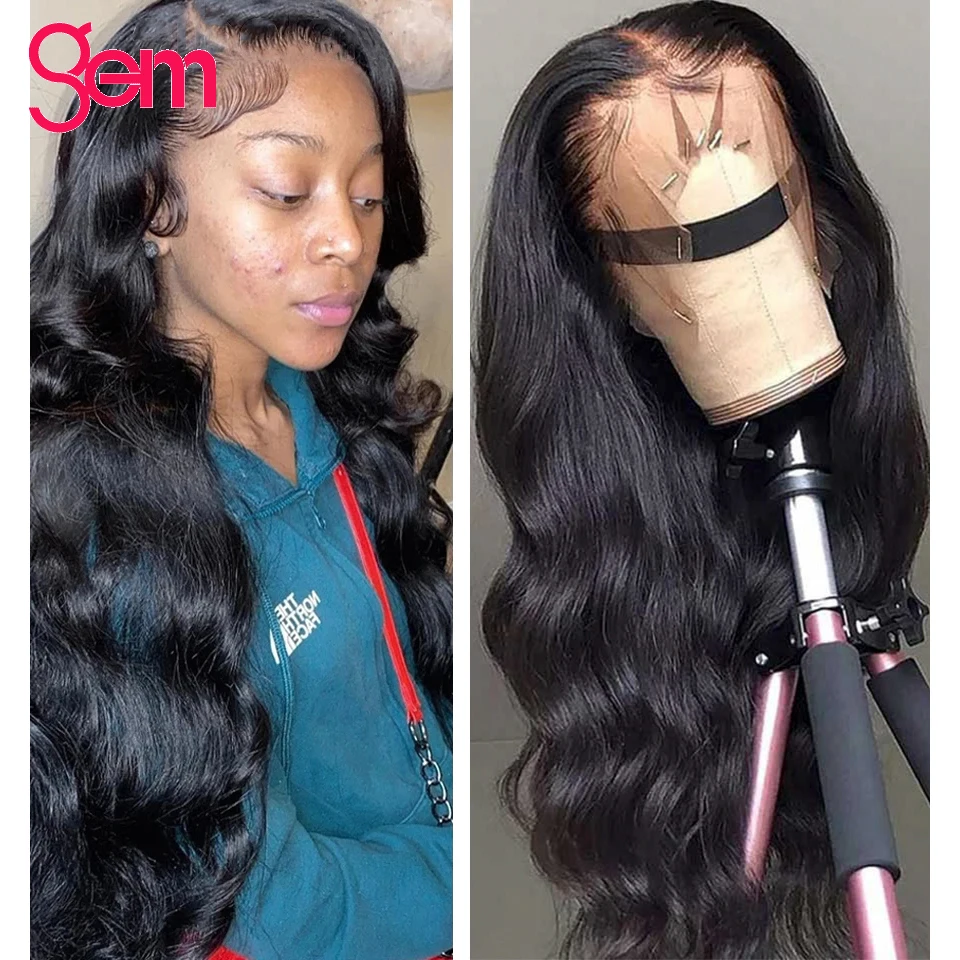 

180 Density Middle Part Body Wave Wig Lace Front For Women Gem Hair Remy Brazilian Hair T 30 Inch Bodywave Transparent Lace Wigs