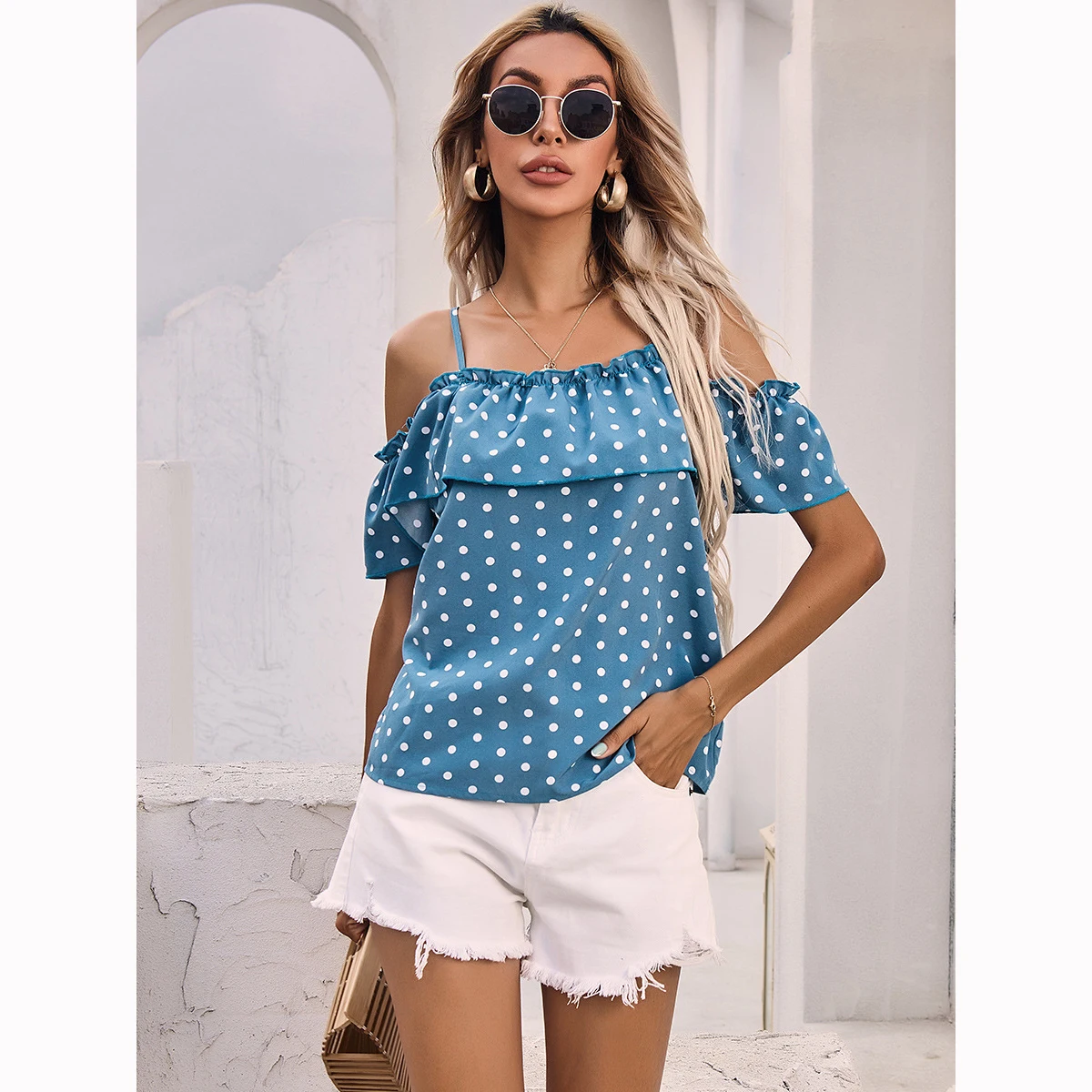 

ZOGAA T-shirts Women Spring Summer New Sexy Sling Strapless Polka Dot Blouse Tops Tees Fashion All-match Chic Female Hot Sale