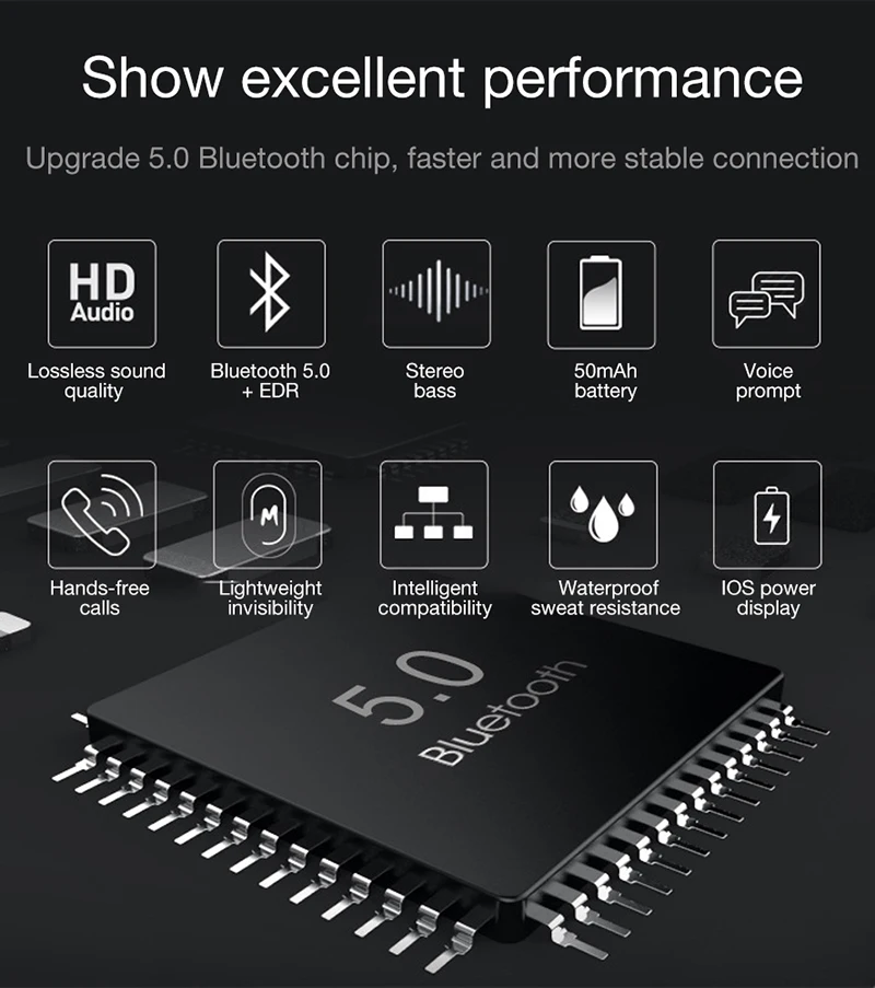 TWS беспроводные bluetooth наушники спортивные водонепроницаемые вкладыши IP68 мини