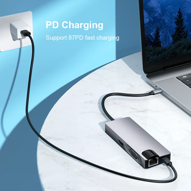 Type C к VGA + RJ45 Gigabit Ethernet 4K HDMI-совместимый PD SD TF 3 5 мм аудио 1080P для Macbook Pro S8 S9 P20 P30 USB