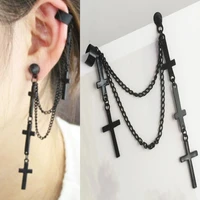 fashion cross chain tassel drop earrings personality punk alloy cross stud earrings ear clip earrings jewelry for women girls