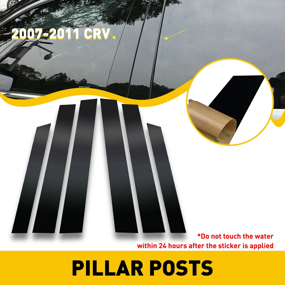 6Pcs Auto Accessories For Honda CRV 2007 2008 2009 2010 2011 Black Window Pillar Posts Set Cover Car Exterior Door Trim