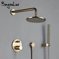 bath bathroom shower set solid brass brushed gold head rianfall luxury combo faucet wall mount arm hot and cold mixer diverter