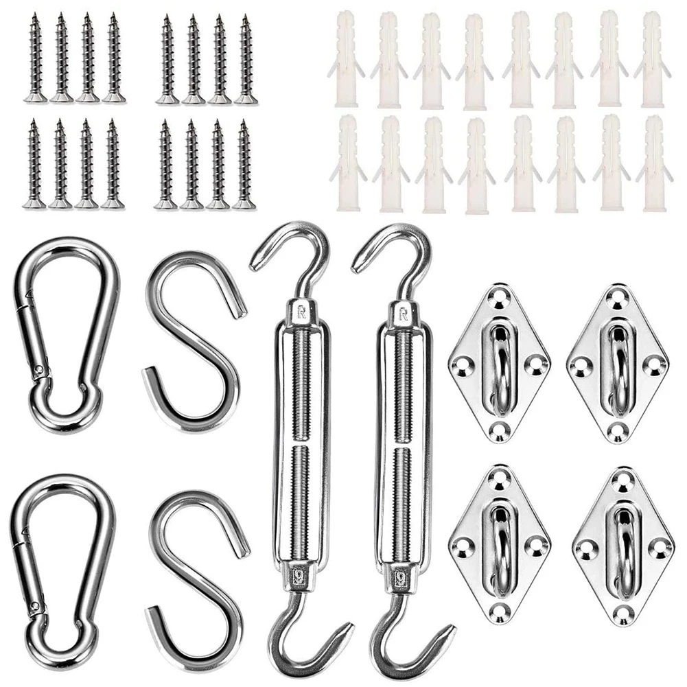 

42PCS Sun Shade Installation Kit Stainless Steel Awning Sail Fix Hardware Heavy Duty Set Accessories Outdoor Beach Yard Camping