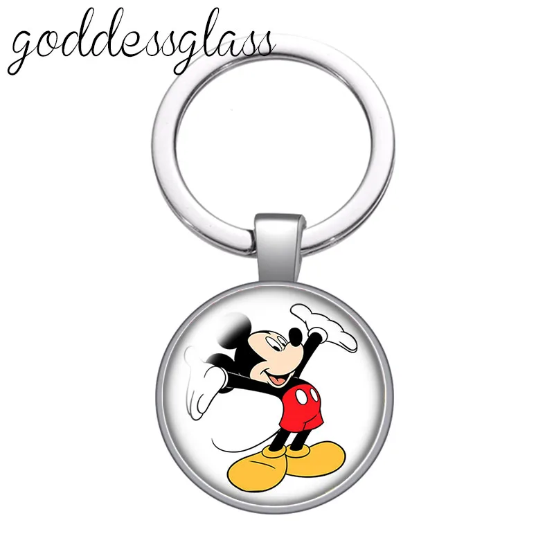 Милая Микки Маус Минни круглая стеклянная Фотосумка автомобильный брелок кольцо