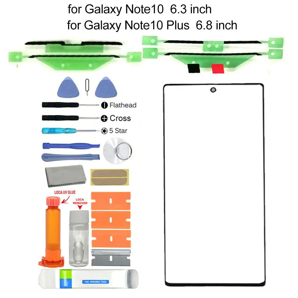 Kit de reparación de pantalla de vidrio frontal de repuesto para Samsung Galaxy Note 10, 10 Plus, autorreparación