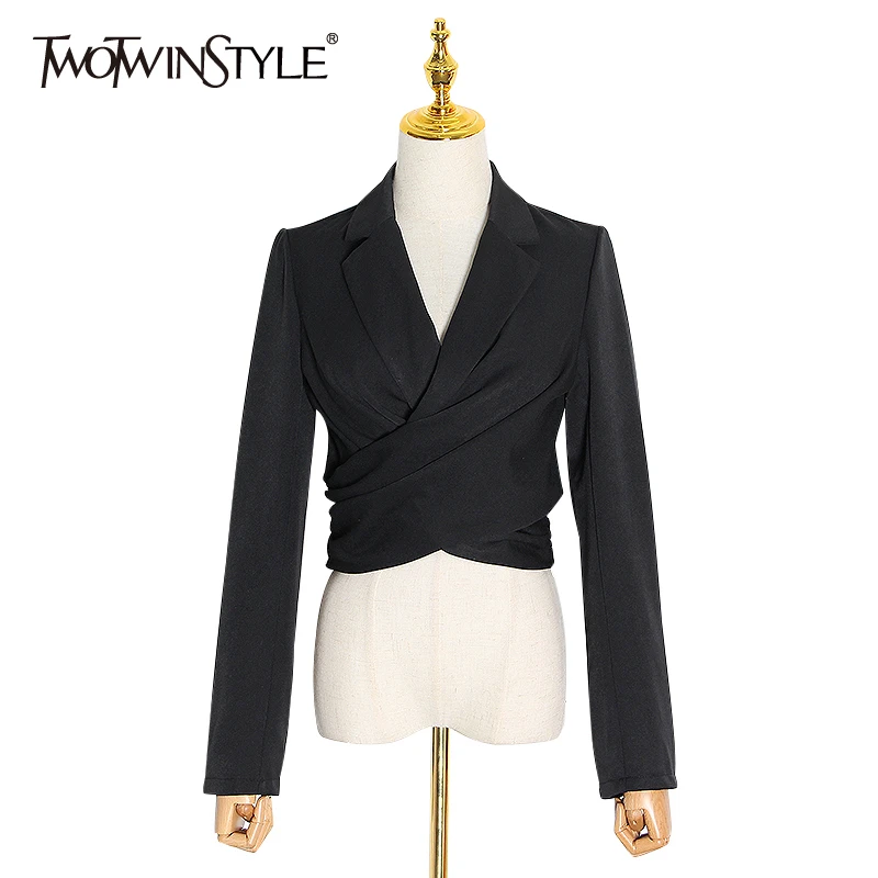 TWOTWINSTYLE Элегантный женский Блейзер на шнуровке с v образным вырезом и длинным
