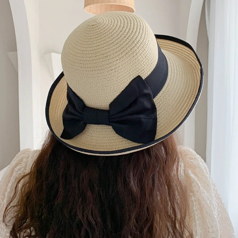 

Straw hat female summer beach hat holiday bow sunscreen hat multi-purpose hat