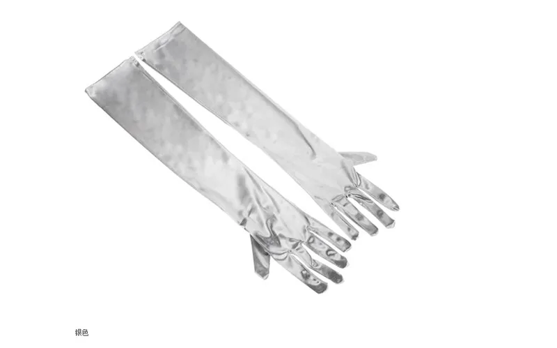 Silver Fashion Stretch White Glove Long Gloves Black Red Elbow Length Women Dance Party Gloves Full Finger Guantes Boda - Color: Silver