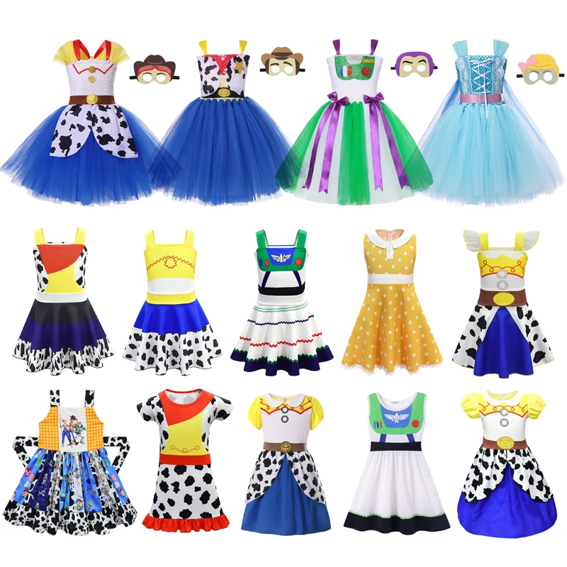 

Disney Toy Story 4 Role Playing Dress Girl Buzz Lightyear Jessie Woody Gabby Costume Kid Casual Clothes Anime Frock Bo Peep Tutu