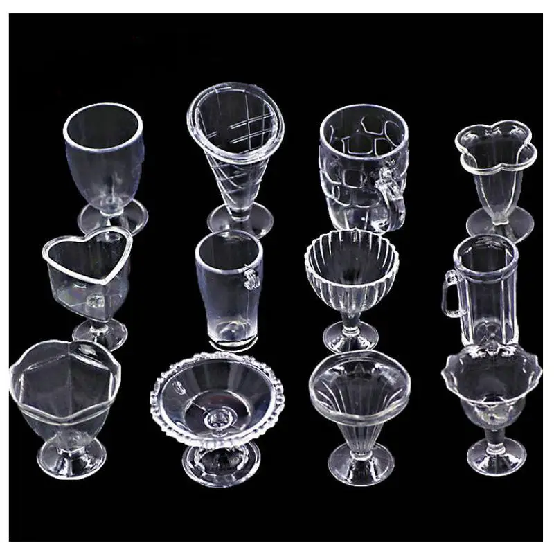 

12pcs Miniature Dessert Cup Tableware Simulation Plastic Tools Clay Dollhouse Jewelry Fillings Accessory Charms Handmade Craft