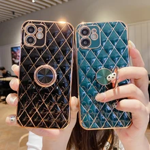 Luxury Gold Plating Geometric Ring Holder Cell Phone Case For Samsung Galaxy A52 A72 5G S21 S21Plus Camera Protection Soft Cover
