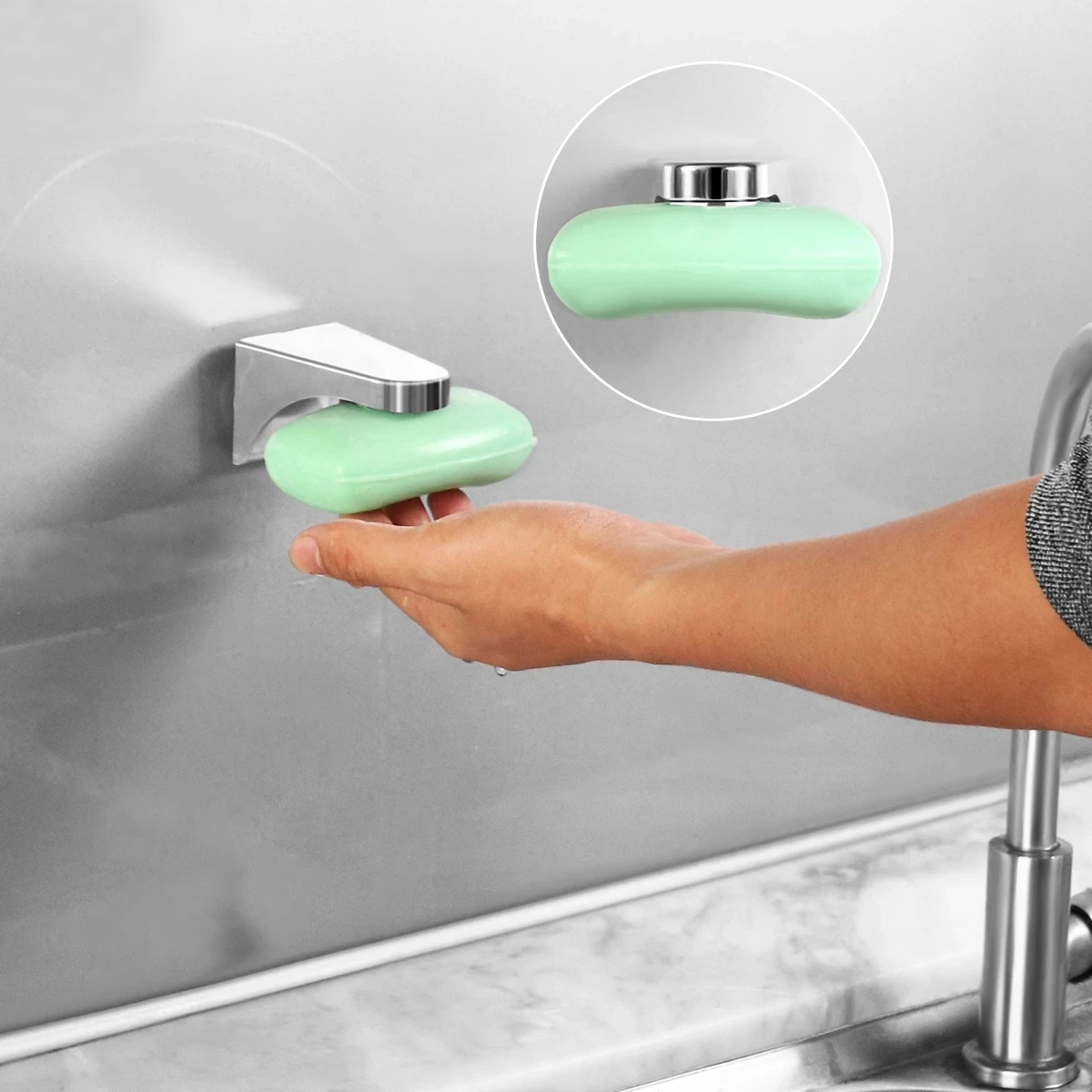 1PC Magnetic Soap Holder Free Rustproof Sponge Holder Dish Holder Soap Dish for Bathroom Lavatory Home