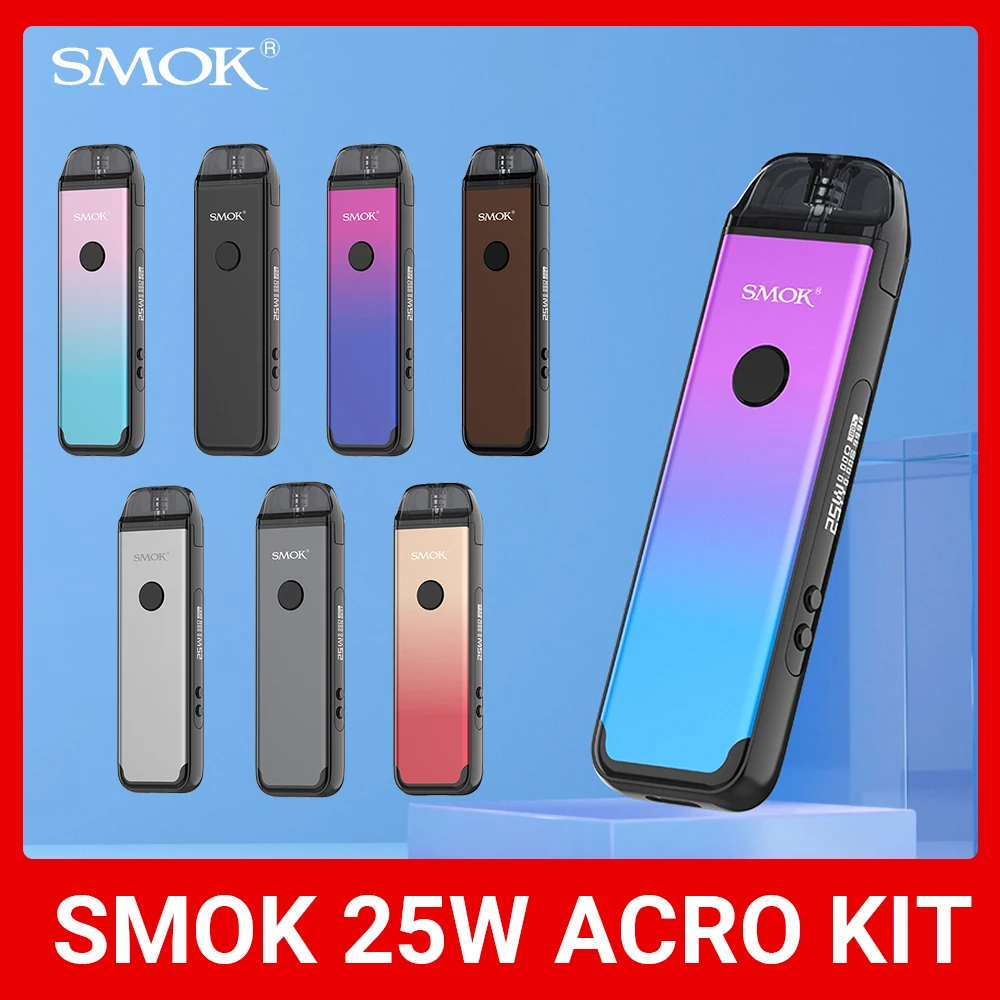 Vape SMOK ACRO  Kit Box Mod 1000mah Battery Electronic Cigarette Meshed 0.8ohm Pod 2ml Cartridge Vaporizer 25W VS NORD S5609